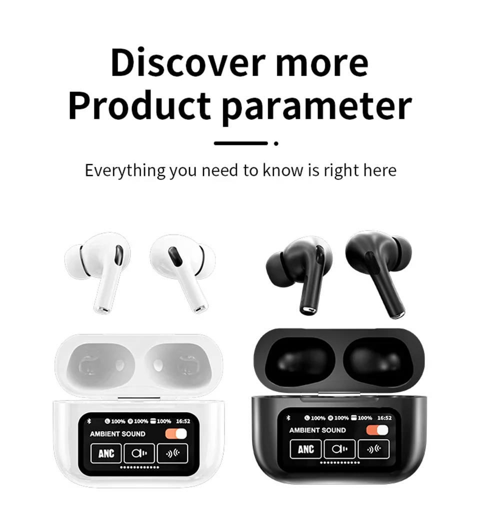 A9 PRO - ANC Airpods - Multifunctional TouchScreen - Premium Earbuds