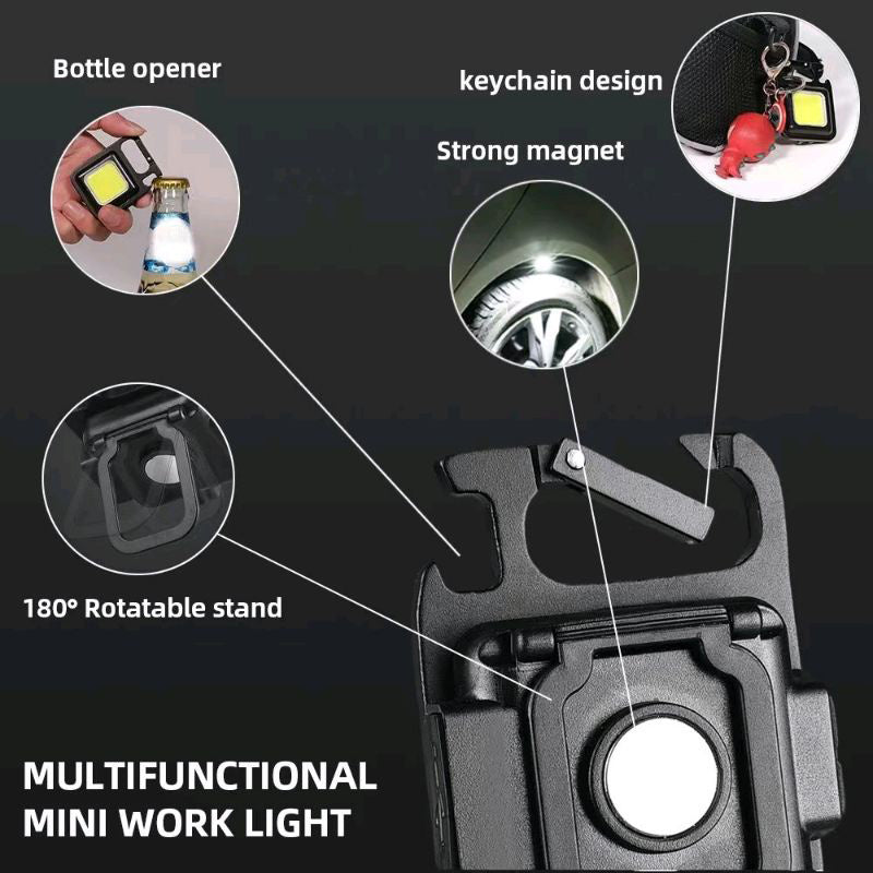 Magnetic Light Keychain - Mini LED Light with Bottle Opener - Rechargeable Portable Bright LED